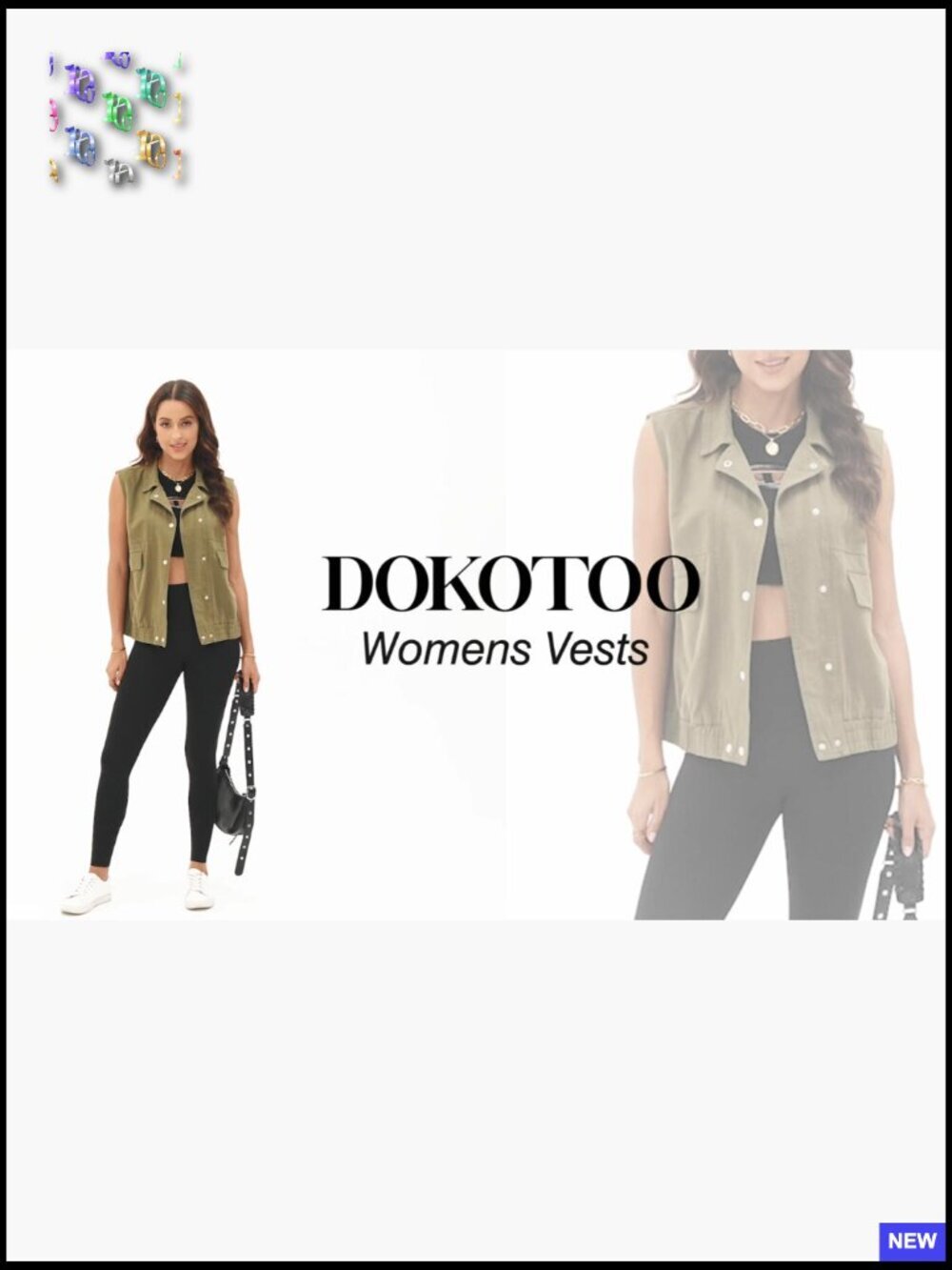 Sleeveless Cargo Vest Button-Down Lapel Collar Elastic Hem Boxy Style - Picture 7 of 7